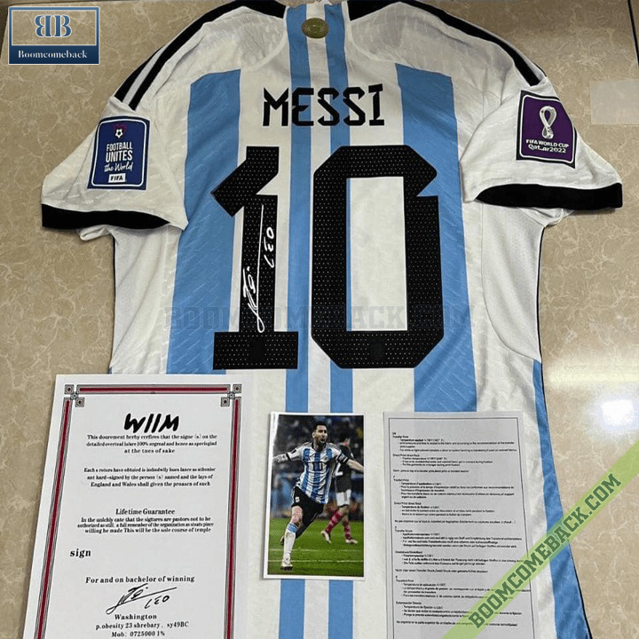 Argentina Lionel Messi World Cup Three Stars Home Jersey US Adult Large