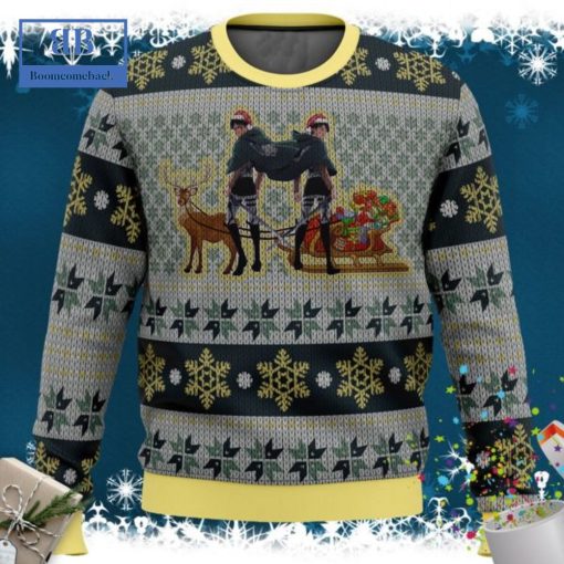 Attack on Titan Eren Yeager Levi Ackerman Sleigh Ugly Christmas Sweater