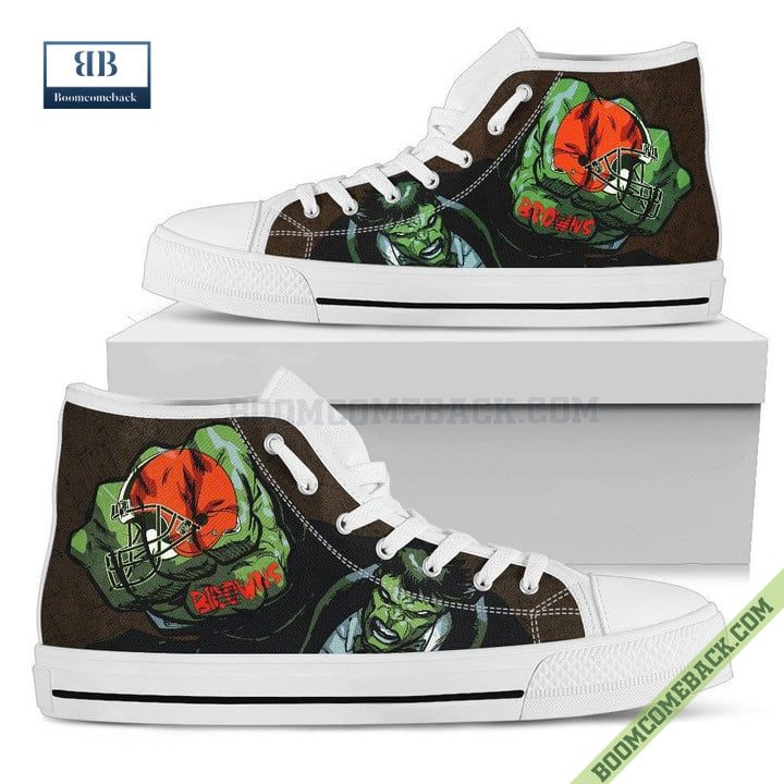 Cleveland Browns Hulk Marvel High Top Canvas Shoes