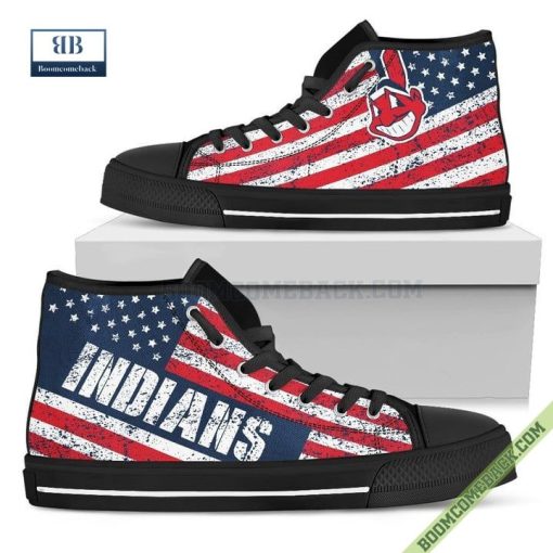 Cleveland Indians American Flag Vintage High Top Canvas Shoes