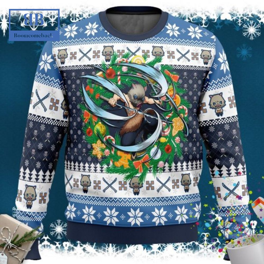 Demon Slayer Hashibira Inosuke Christmas Circle Ugly Christmas Sweater