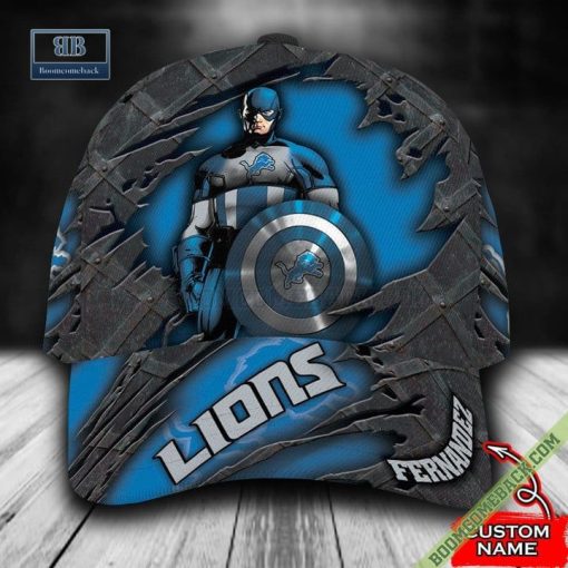 Detroit Lions Captain America Marvel Personalized Classic Cap Hat