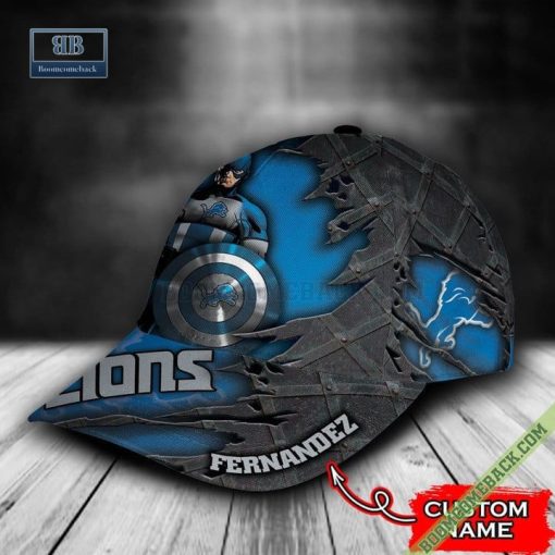 Detroit Lions Captain America Marvel Personalized Classic Cap Hat