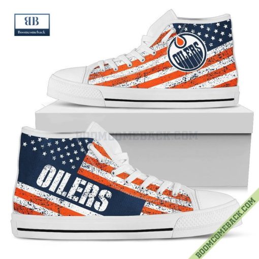 Edmonton Oilers American Flag Vintage High Top Canvas Shoes
