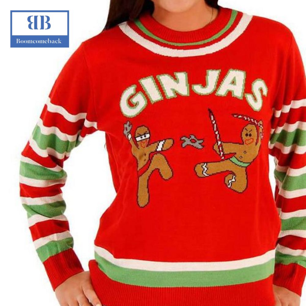 Fighting Ginjas Gingerbread Ninjas Ugly Christmas Sweater