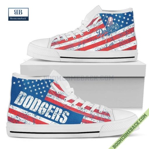 Los Angeles Dodgers American Flag Vintage High Top Canvas Shoes
