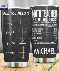 Math Teacher Nutrition Facts Personalized Steel Tumbler