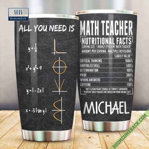 Math Teacher Nutrition Facts Personalized Steel Tumbler
