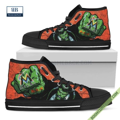 Miami Marlins Hulk Marvel High Top Canvas Shoes