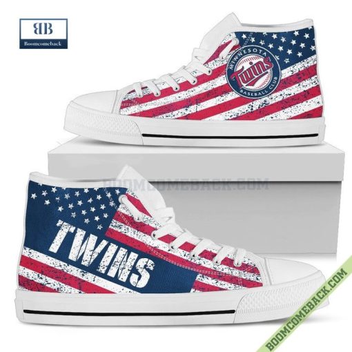 Minnesota Twins American Flag Vintage High Top Canvas Shoes