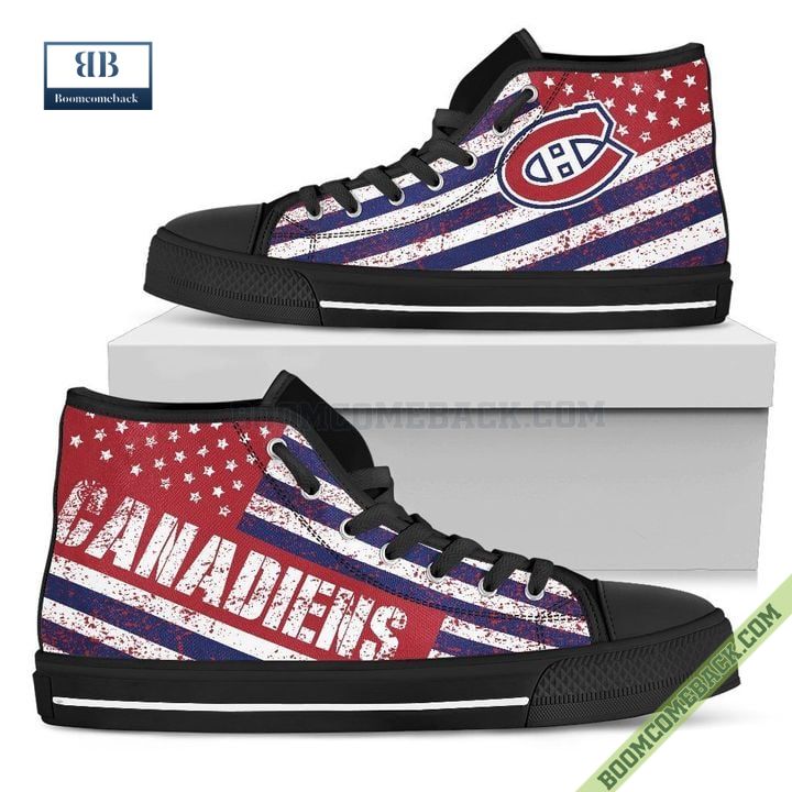 Montreal Canadiens American Flag Vintage High Top Canvas Shoes