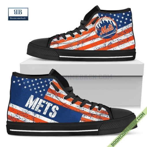New York Mets American Flag Vintage High Top Canvas Shoes