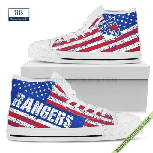 New York Rangers American Flag Vintage High Top Canvas Shoes