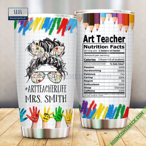 Personalized Art Teacher Nutrition Facts Steel Tumbler