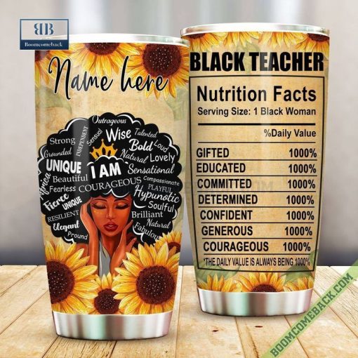 Personalized Black Teacher Nutrition Facts Tumbler Cup
