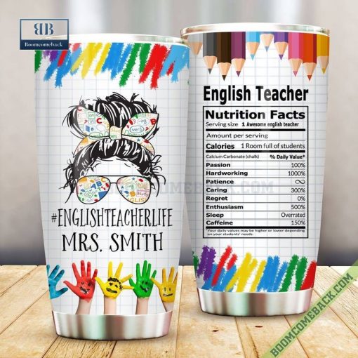 Personalized English Teacher Nutrition Facts Steel Tumbler