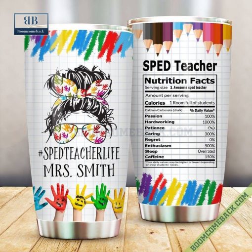 Personalized SPED Teacher Nutrition Facts Steel Tumbler