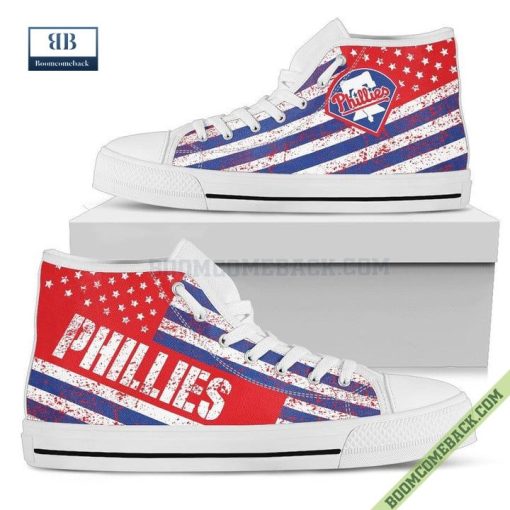 Philadelphia Phillies American Flag Vintage High Top Canvas Shoes