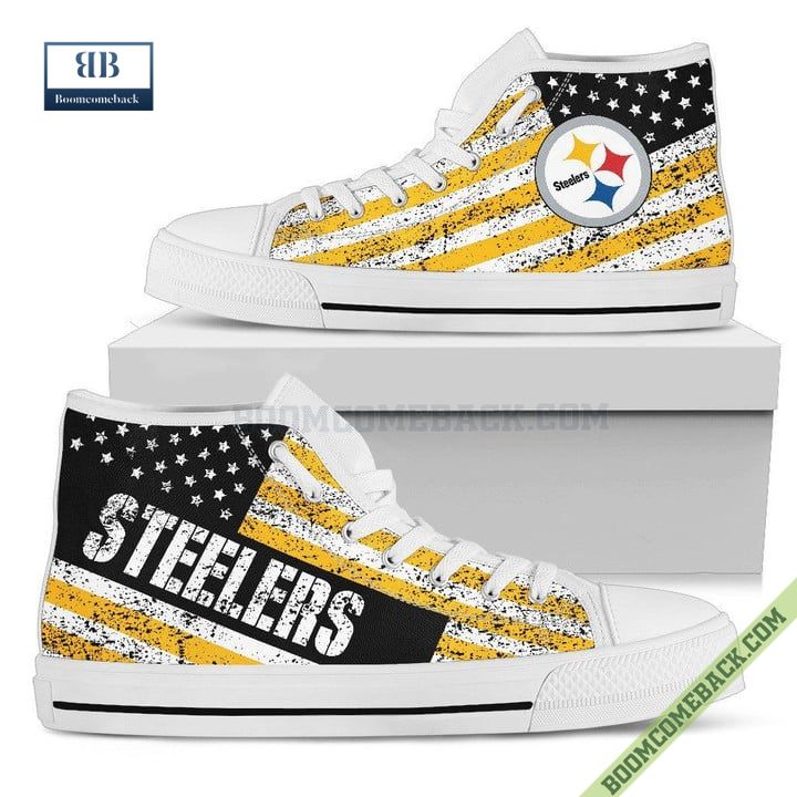 Pittsburgh Steelers American Flag Vintage High Top Canvas Shoes