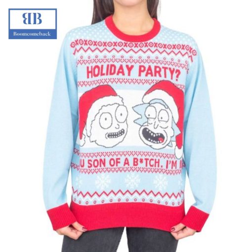 Rick And Morty Holiday Party Light Blue Ugly Christmas Sweater