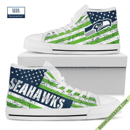 Seattle Seahawks American Flag Vintage High Top Canvas Shoes