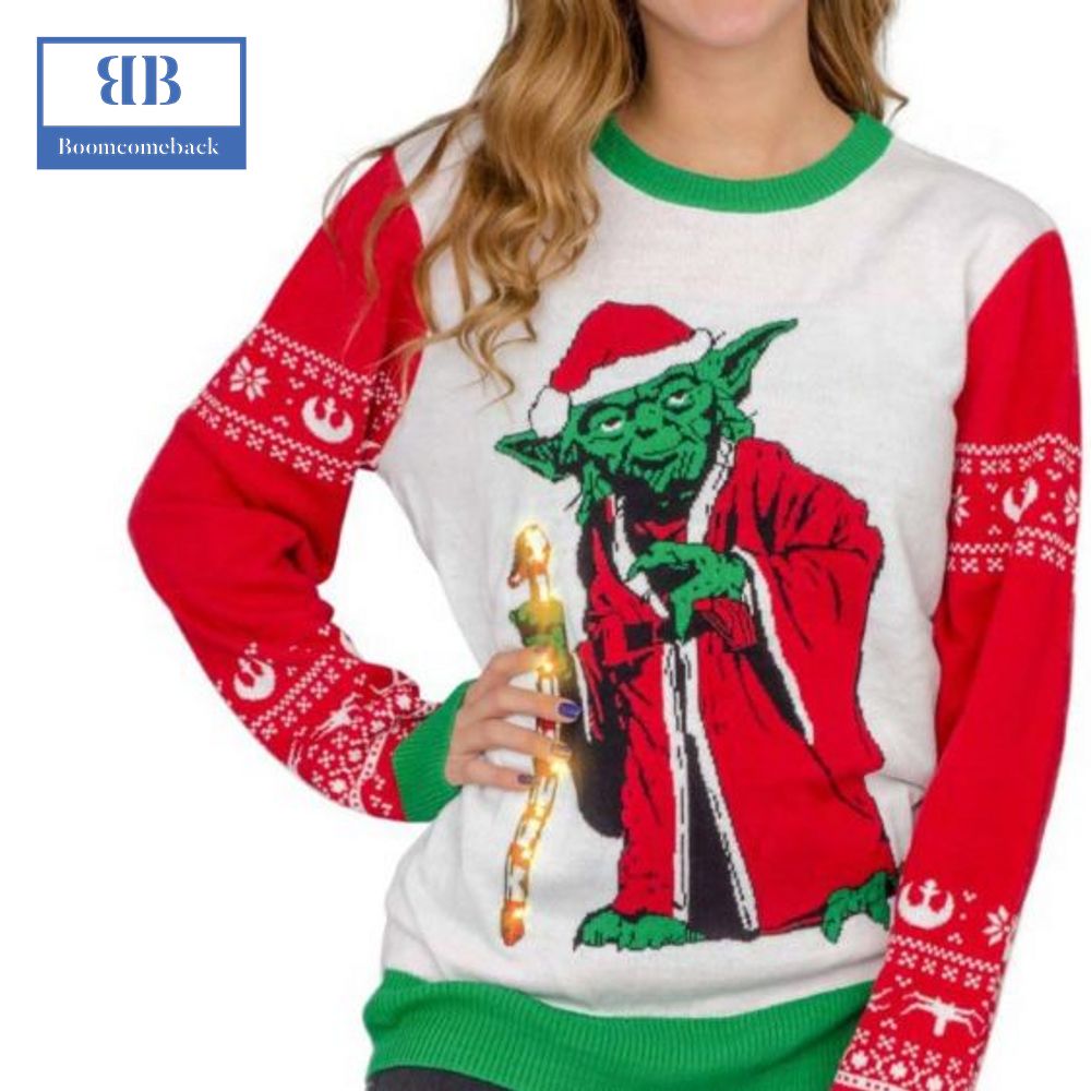 Star Wars Jedi Yoda Light Up Led Ugly Christmas Sweater