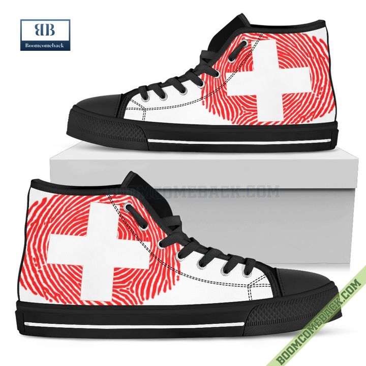 Switzerland Flag Fingerprint High Top Canvas Shoes