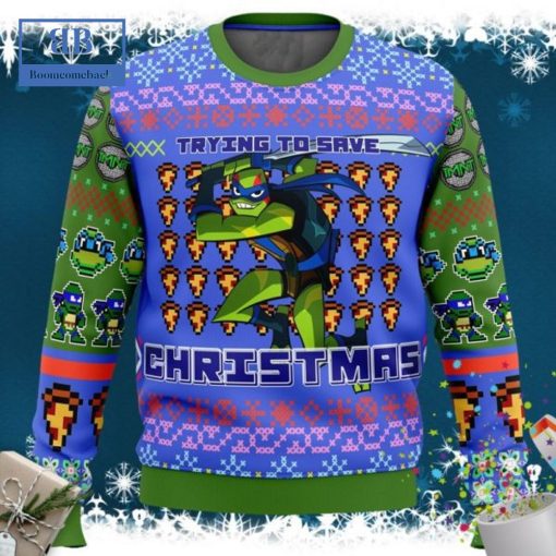 TMNT Leonardo Trying To Save Christmas Ugly Christmas Sweater