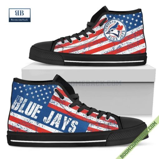 Toronto Blue Jays American Flag Vintage High Top Canvas Shoes