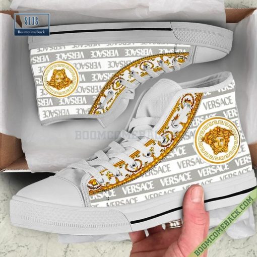 Versace Brand Silver Gold High Top Canvas Shoes Sneaker Style 19