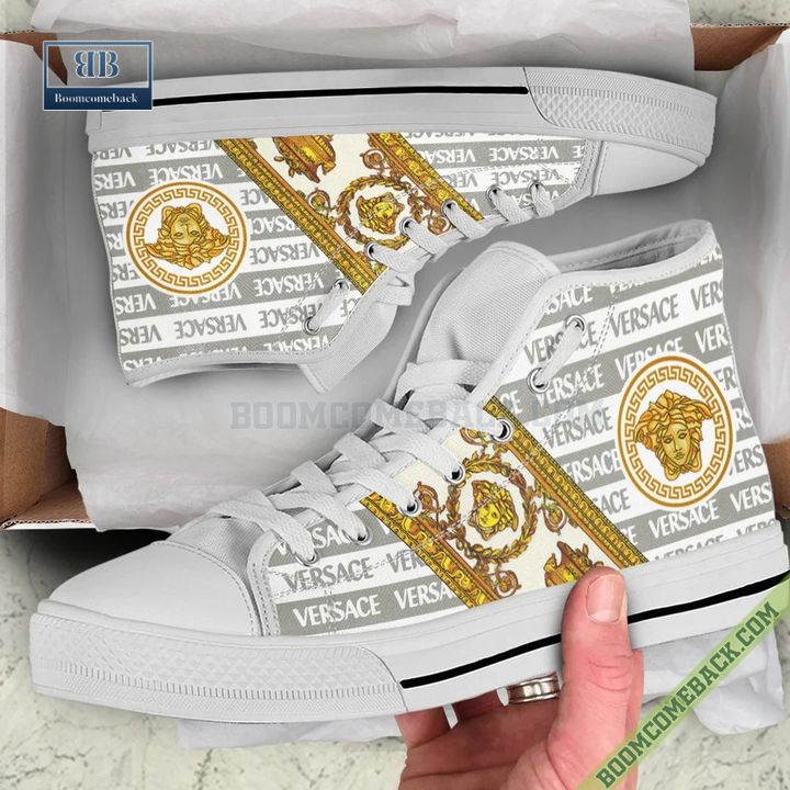 Versace Brand Silver Gold High Top Canvas Shoes Sneaker Style 23