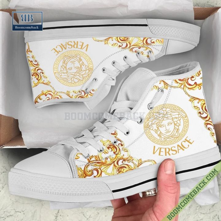Versace Brand White Gold High Top Canvas Shoes Sneaker Style 22