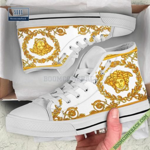 Versace Brand White Gold High Top Canvas Shoes Sneaker Style 24