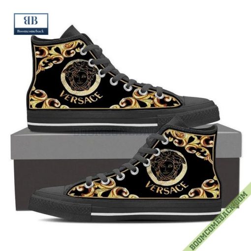 Versace Gold Black High Top Canvas Shoes Sneaker Style 12