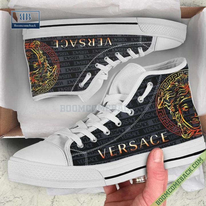 Versace Logo Pattern High Top Canvas Shoes Sneaker Style 11