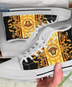 Versace Luxury Black Gold High Top Canvas Shoes Sneaker Style 01