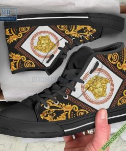 Versace Luxury Black Gold High Top Canvas Shoes Sneaker Style 04