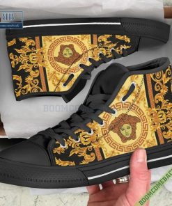 Versace Luxury Black Gold High Top Canvas Shoes Sneaker Style 07