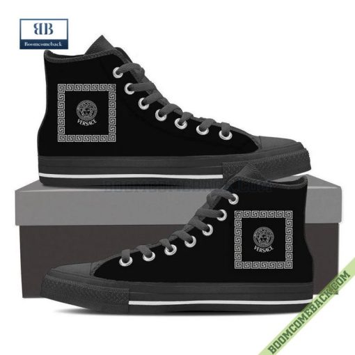 Versace Luxury Black High Top Canvas Shoes Sneaker Style 05