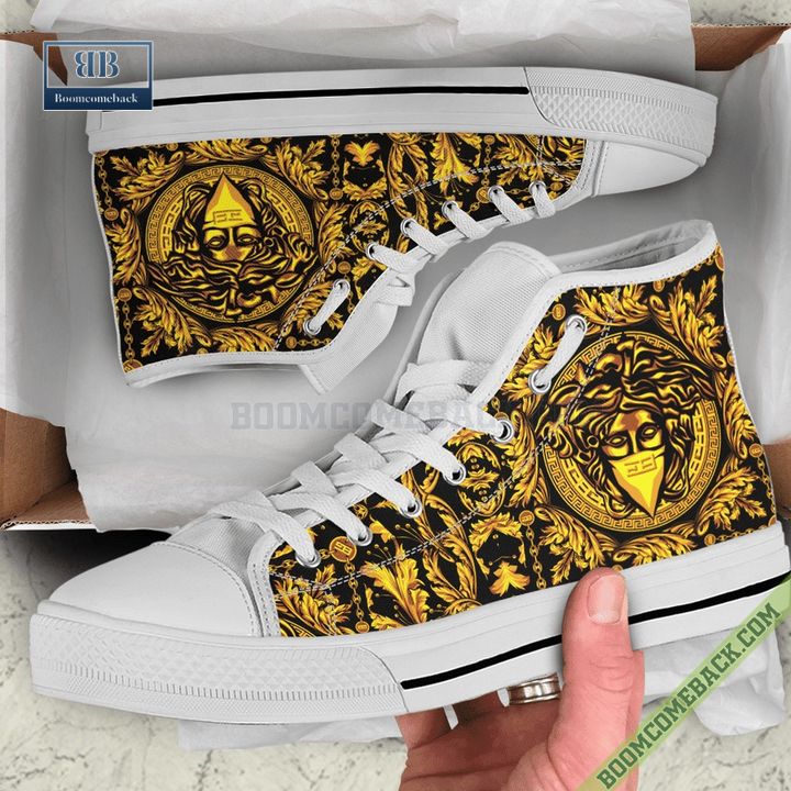 Versace Luxury Gold High Top Canvas Shoes Sneaker Style 13