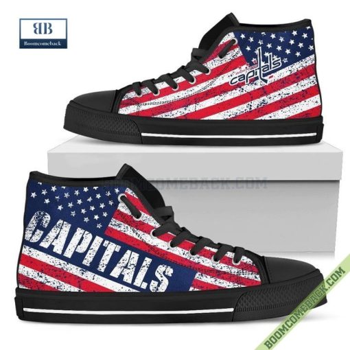 Washington Capitals American Flag Vintage High Top Canvas Shoes