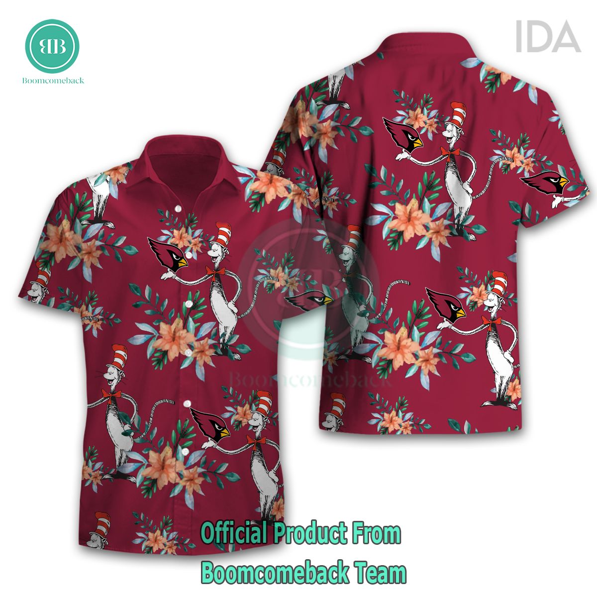 Dr Seuss Cosset Arizona Cardinals Logo Tropical Floral Hawaiian Shirt