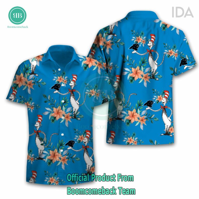 Dr Seuss Cosset Carolina Panthers Logo Tropical Floral Hawaiian Shirt