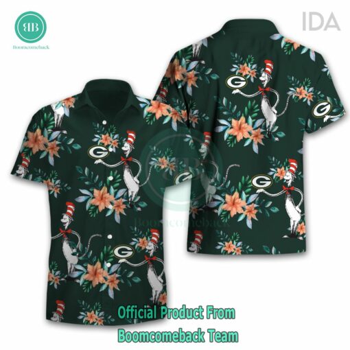 Dr Seuss Cosset Green Bay Packers Logo Tropical Floral Hawaiian Shirt