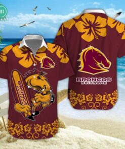 Brisbane Broncos Surfboard Hibiscus Hawaiian Shirt