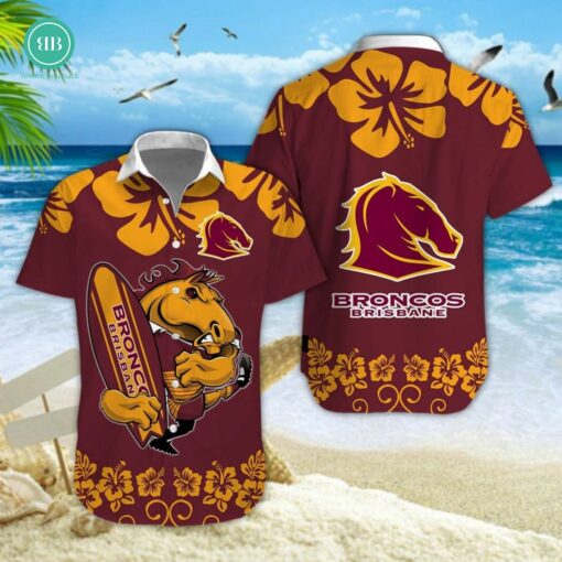 Brisbane Broncos Surfboard Hibiscus Hawaiian Shirt