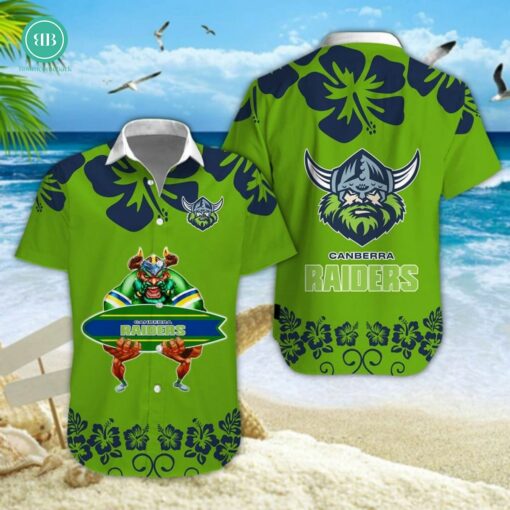 Canberra Raiders Surfboard Hibiscus Hawaiian Shirt