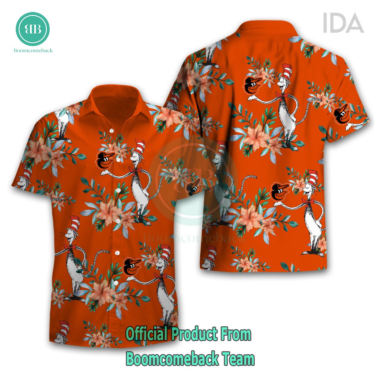 Dr Seuss Cosset Baltimore Orioles Logo Tropical Floral Hawaiian Shirt