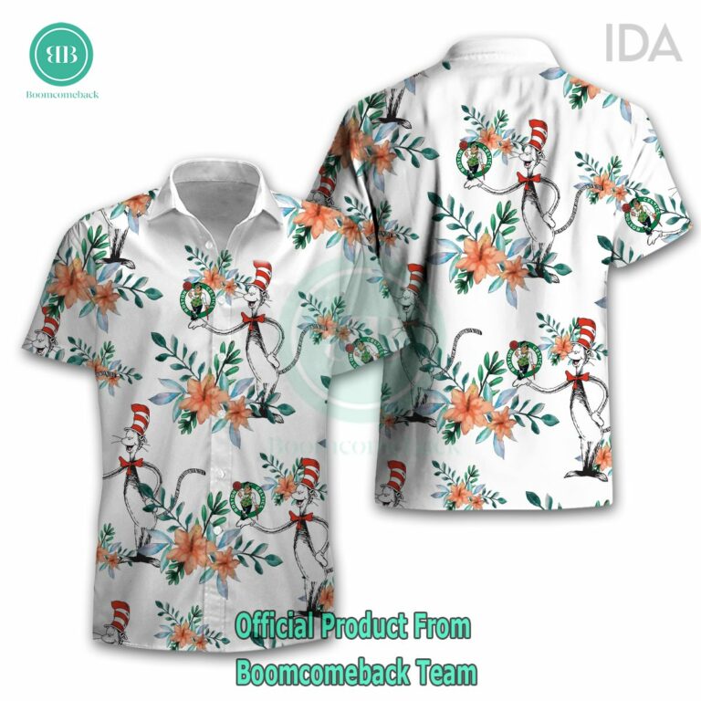 Dr Seuss Cosset Boston Celtics Logo Tropical Floral Hawaiian Shirt