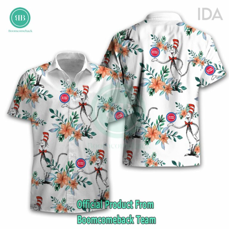 Dr Seuss Cosset Detroit Pistons Logo Tropical Floral Hawaiian Shirt